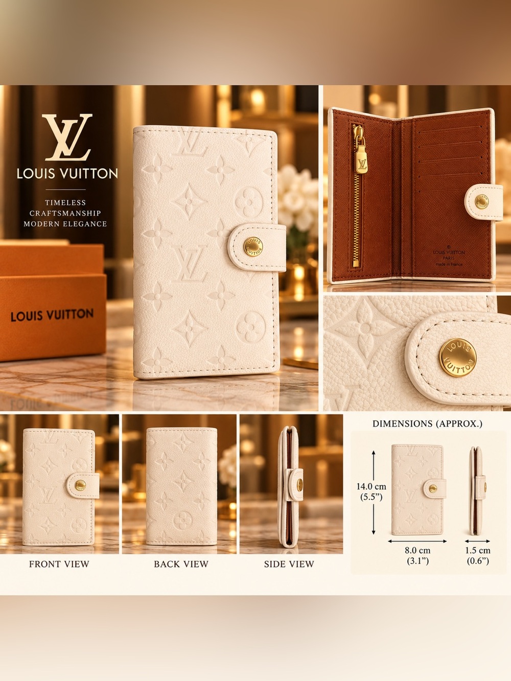 Long Cream Embossed Card Holder Wallet
